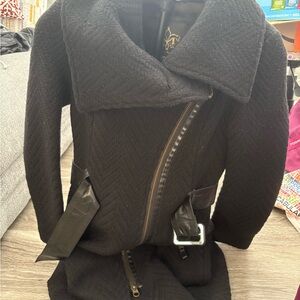 Mackage Black Trench Coat with Asymmetrical Zipper